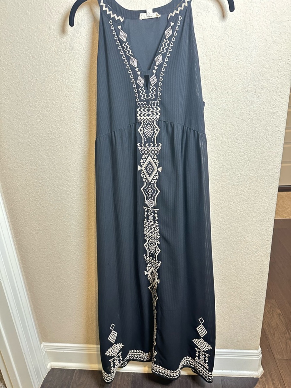 THML Black Maxi Dress with Tan Embroidered Trim